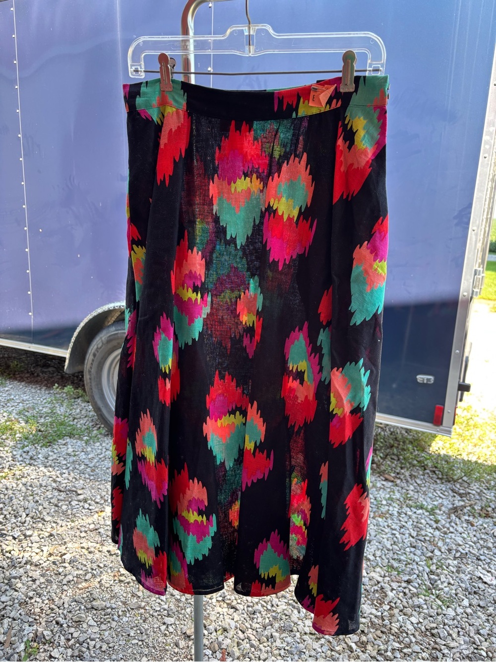 Halston Heritage Black A-Line Skirt with Bright Multicolor Print